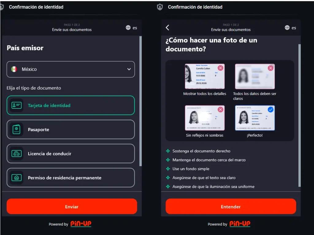 Paso a paso para verificar la cuenta en Pin-Up México con identificación oficial