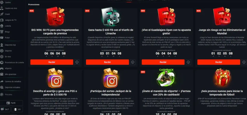 Promociones de Pin-Up México, incluyendo el bono de deportes de hasta 125%